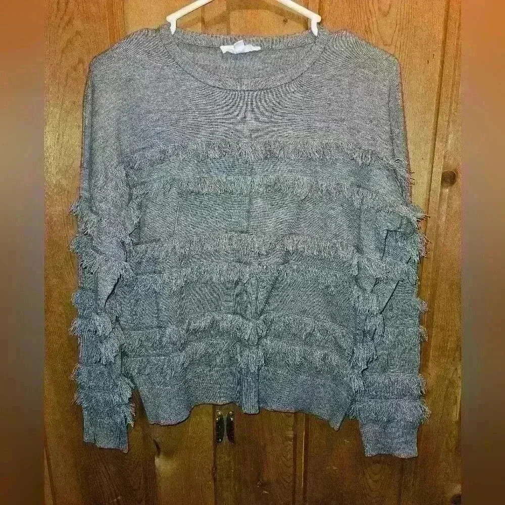 THML Grey Fringe Sweater Size Small